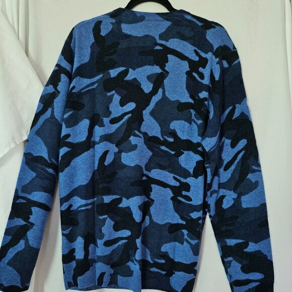 Men's Club Room 100% Cashmere Blue Camouflage Camouflage Crew Neck Sweater Nwt L - Picture 4 of 6